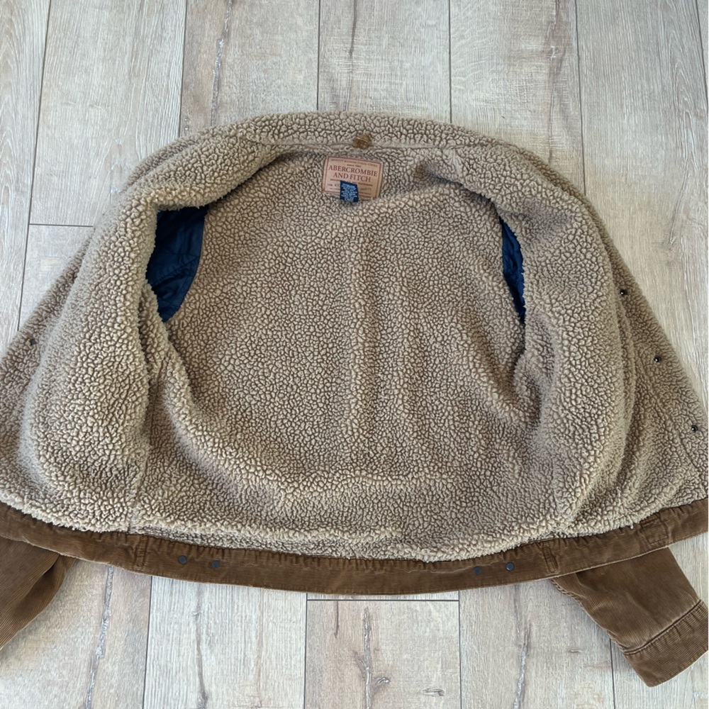 Vintage Abercrombie & Fitch Tan Brown Corduroy Trucker Jacket Sherpa Lined Coat - Picture 13 of 15